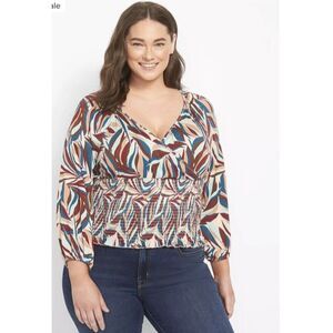 Lane Bryant Classic Wrap Crop Top Smocked Waist Stretchy Blouse Shirt Size 14/16